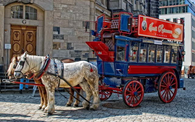 Horse drawn carriage cobblestone street free wallpaper for desktop - medium preview image