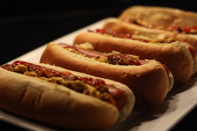 Hot dogs with toppings on free wallpaper for desktop - medium preview image
