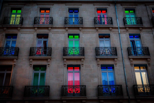 Building windows balconies colorful lights free wallpaper for desktop - medium preview image