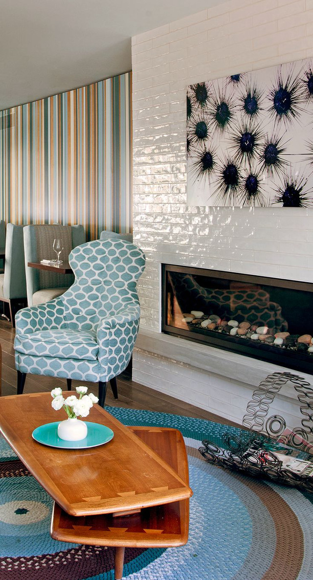 Livingroom fireplace bluechair bluerug vase free wallpaper for mobile - medium preview image