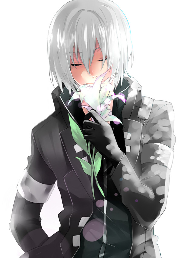 White hair black jacket holding free wallpaper for mobile - medium preview image