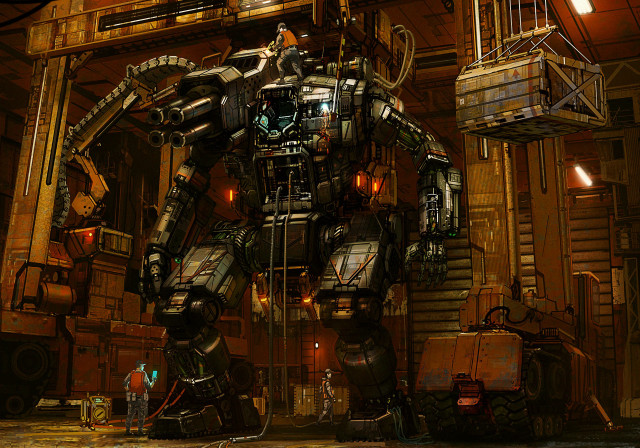 Giant robot machinery man room free wallpaper for desktop - medium preview image
