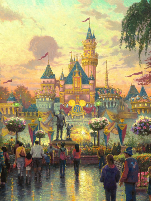 Castle people walking sunset dawn free wallpaper for mobile - medium preview image