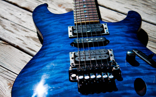 Blue guitar wooden floor picker free wallpaper for desktop - medium preview image