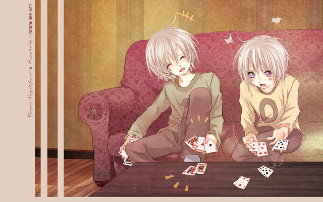 Anime girls playing cards red free wallpaper for desktop - medium preview image