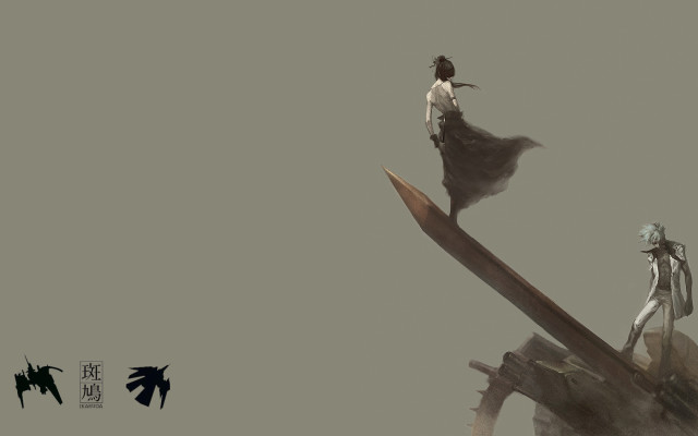 Woman man giant knife standing free wallpaper for desktop - medium preview image