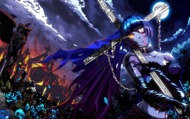 Woman sword demon background clouds free wallpaper for desktop - medium preview image