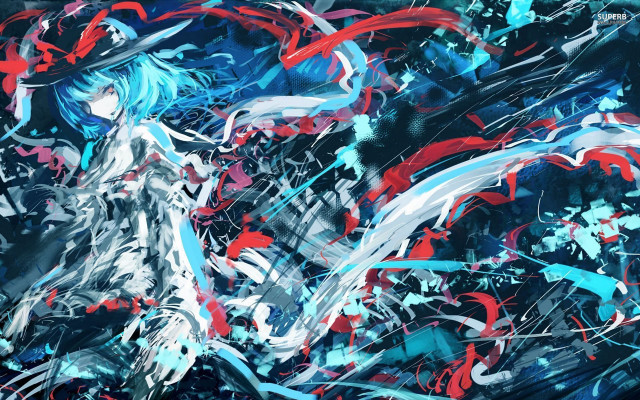 Blue hair red white paint free wallpaper for desktop - medium preview image