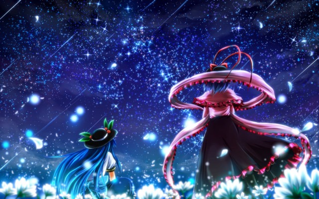 Anime couple snow night sky free wallpaper for desktop - medium preview image