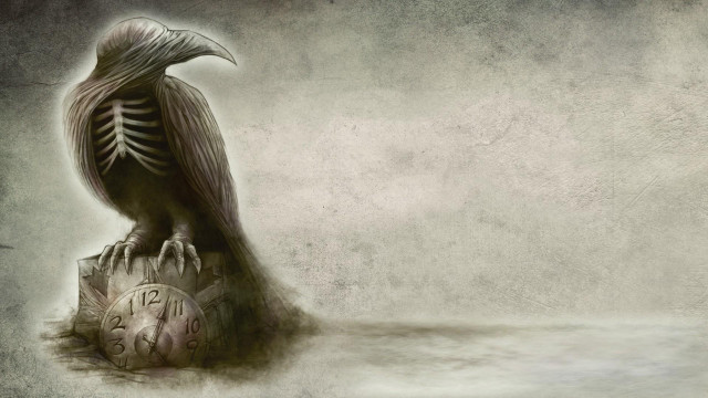 Bird rock clock skeleton sitting free wallpaper for desktop - medium preview image