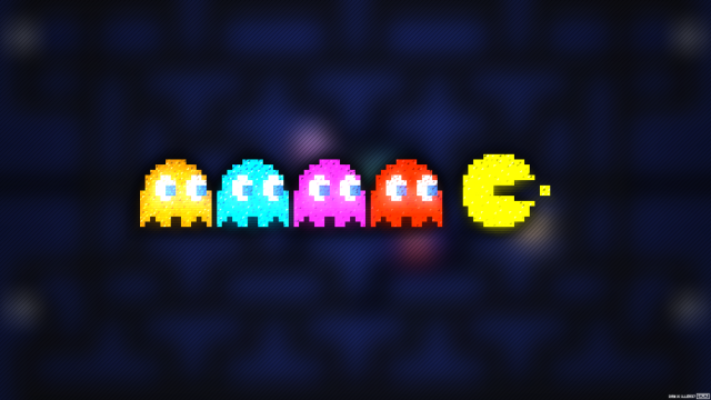 Pacman pixel art row word free wallpaper for desktop - medium preview image