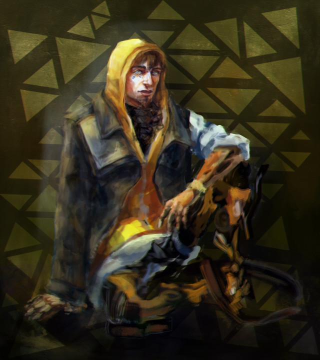 Man chair guitar hoodie painting free wallpaper for tablet - medium preview image