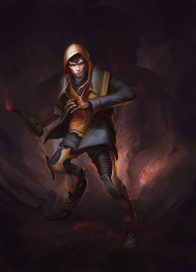 Man hooded outfit knife wine free wallpaper for mobile - medium preview image