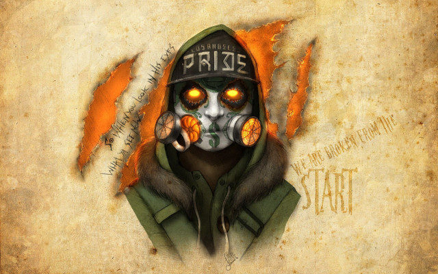 Gas mask green jacket orange free wallpaper for desktop - medium preview image