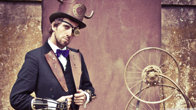 Man top hat suit bicycle free wallpaper for desktop - medium preview image