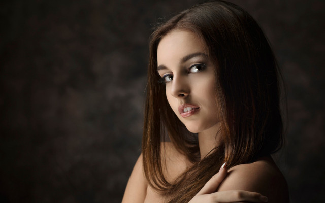 Woman long hair dark room #2 free wallpaper for desktop - medium preview image