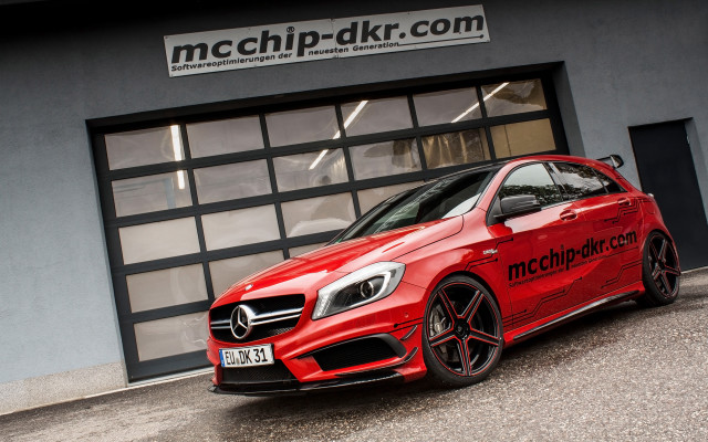 Red mercedes benz cla parked free wallpaper for desktop - medium preview image
