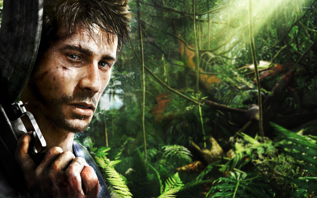 Man holding gun jungle ferns free wallpaper for desktop - medium preview image