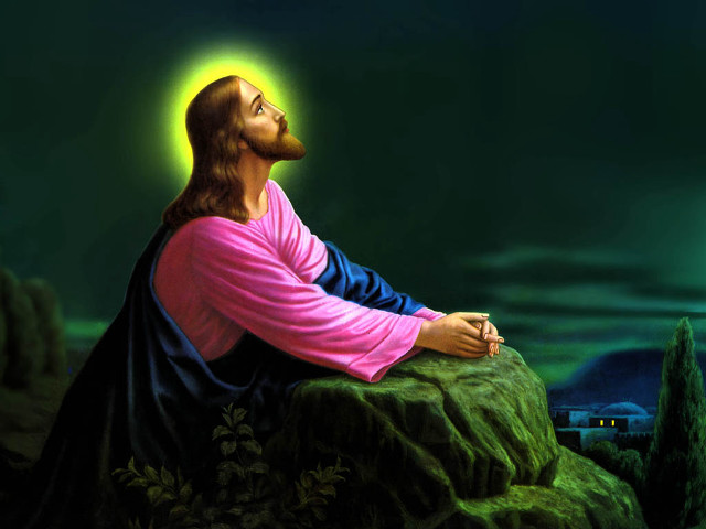 Jesus sitting rock green sky #4 free wallpaper for desktop - medium preview image