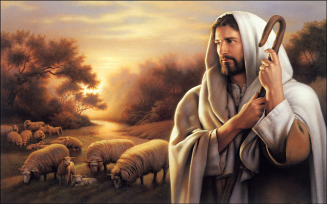 Jesus holding stick sheep field #2 free wallpaper for desktop - medium preview image