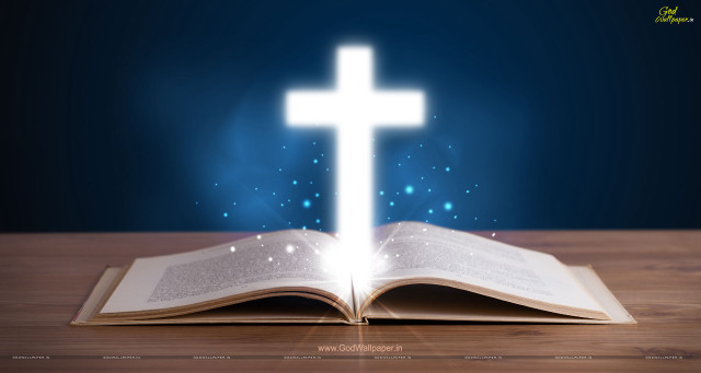 Open book cross table blue free wallpaper for desktop - medium preview image