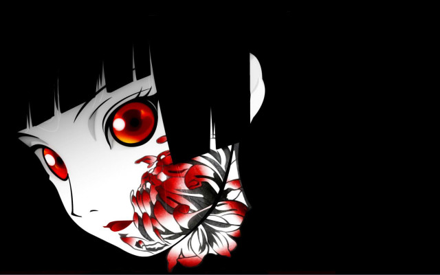 Woman red eyes flower dark free wallpaper for desktop - medium preview image