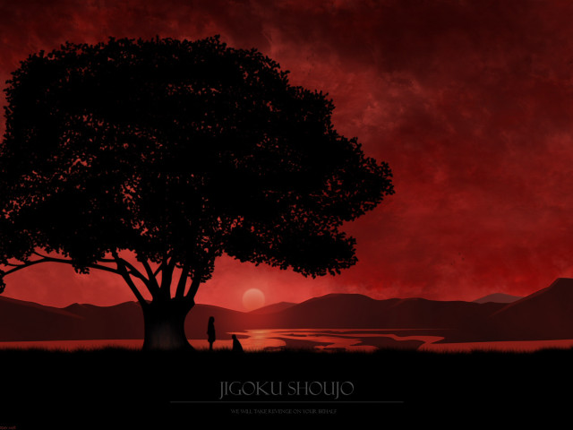 Man tree red sky sunset free wallpaper for desktop - medium preview image