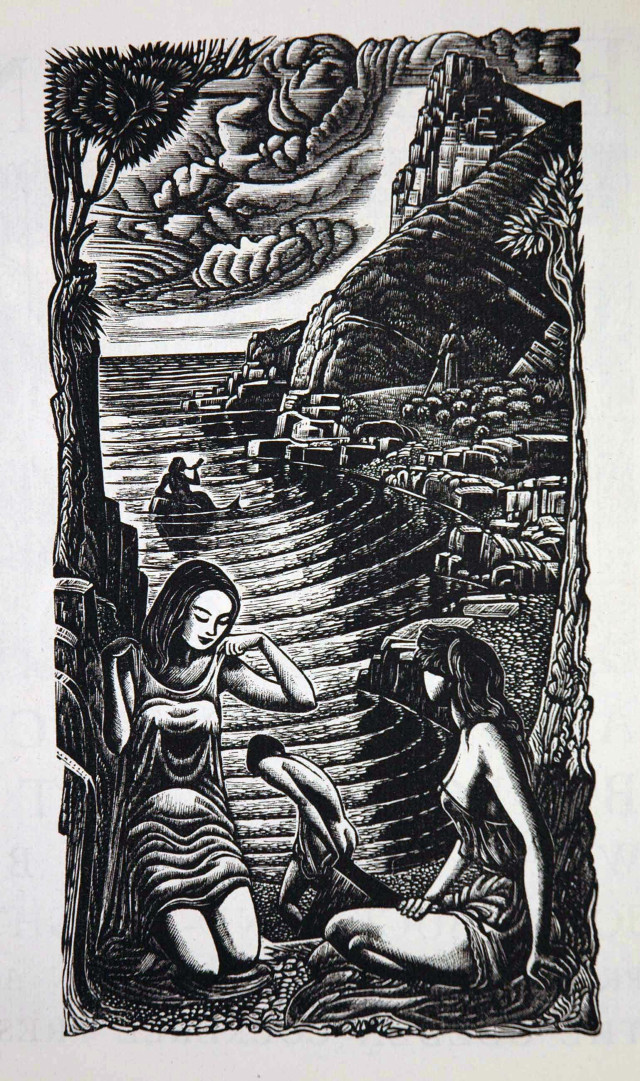 Women sitting river bank drawing free wallpaper for mobile - medium preview image