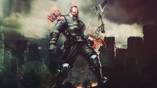 Futuristic man bow arrow cityscape #2 free wallpaper for desktop - medium preview image