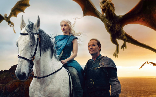 Man woman white horse dragon #2 free wallpaper for desktop - medium preview image