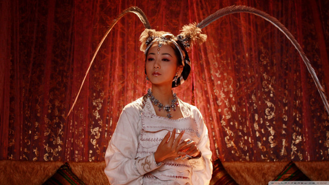 Woman costume horns headpiece hands free wallpaper for desktop - medium preview image