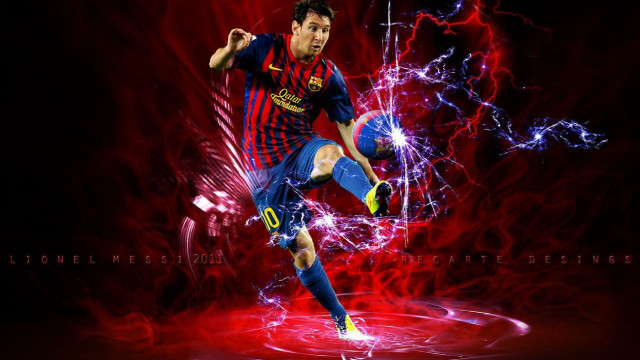 Man kicking soccer ball red free wallpaper for desktop - medium preview image