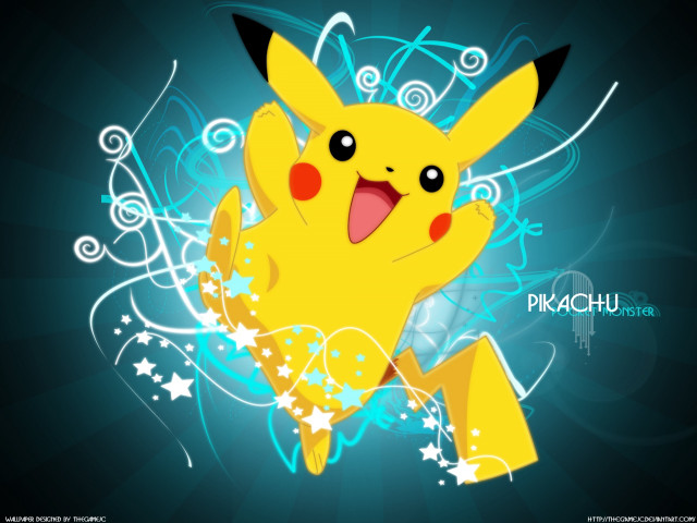 Cartoon pikachu blue background stars #2 free wallpaper for desktop - medium preview image