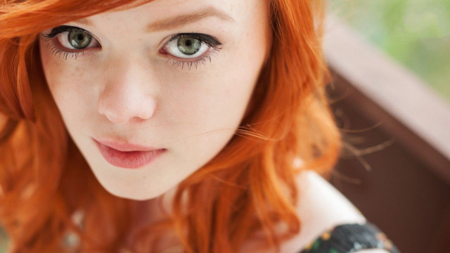 Woman red hair green eyes free wallpaper for desktop - medium preview image