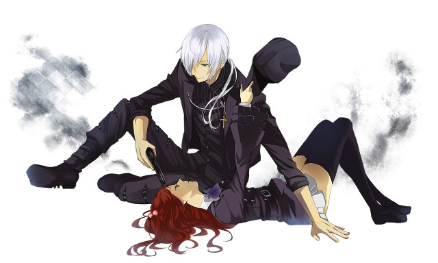 Anime couple sitting ground crossed free wallpaper for desktop - medium preview image