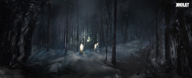 Dark forest person walking night free wallpaper for desktop - medium preview image