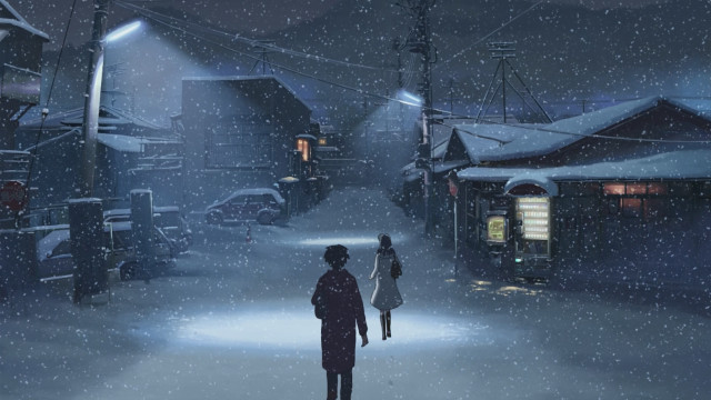 Couple walking snow covered street free wallpaper for desktop - medium preview image