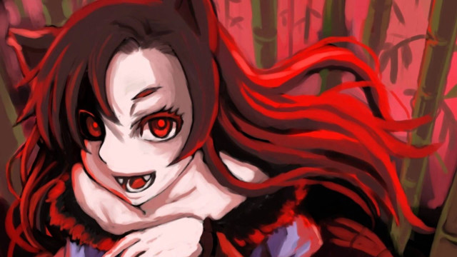 Red haired yandere woman bamboo free wallpaper for desktop - medium preview image