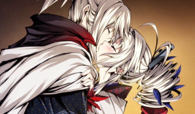 Anime couple hugging wings closed free wallpaper for desktop - medium preview image