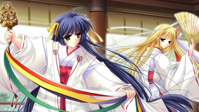 Anime girls long hair holding free wallpaper for desktop - medium preview image