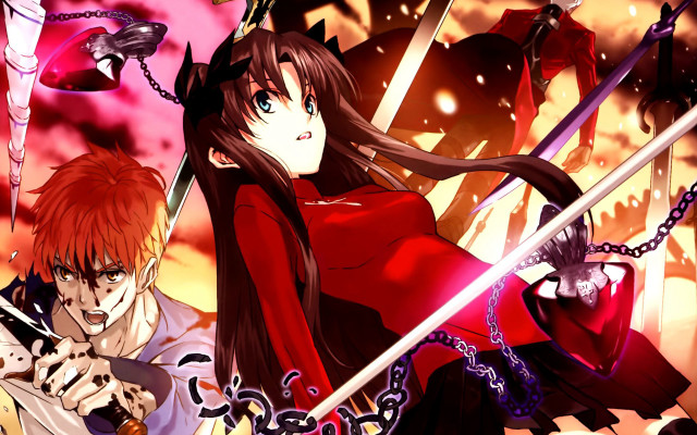 Anime characters swords fire demon free wallpaper for desktop - medium preview image