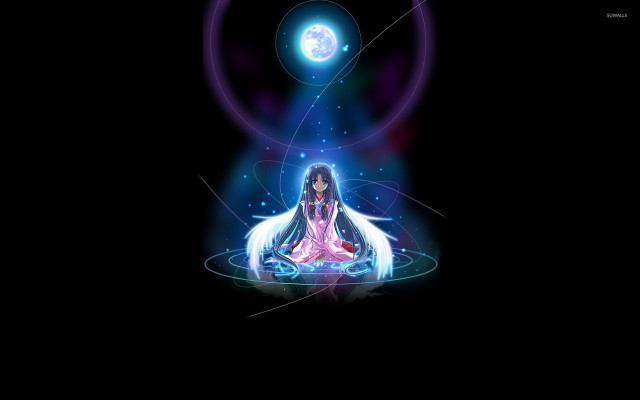 Woman lotus position light shining free wallpaper for desktop - medium preview image