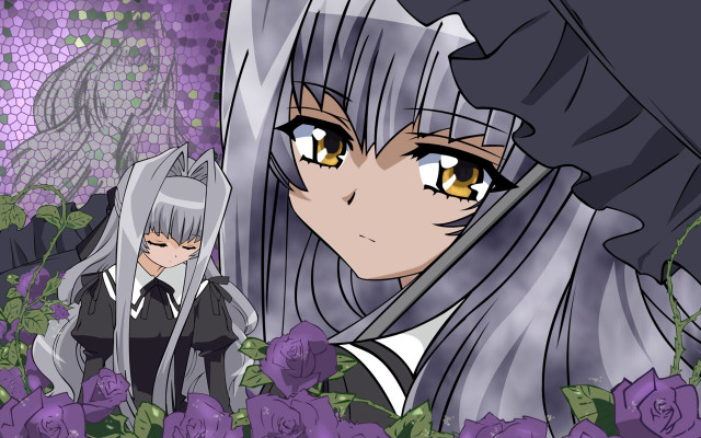 Anime characters field flowers purple free wallpaper for desktop - medium preview image