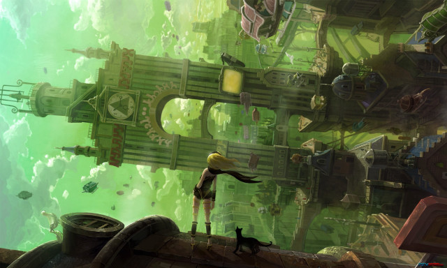 Woman standing ledged green yellow free wallpaper for desktop - medium preview image