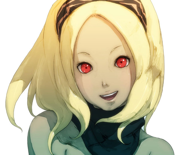 Blonde woman red eyes smirk free wallpaper for desktop - medium preview image