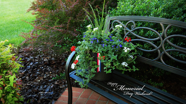 Bench flower planter garden lawn free wallpaper for desktop - medium preview image