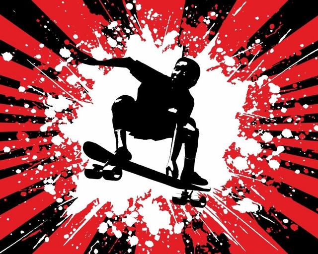 Skateboarder red black background paint free wallpaper for desktop - medium preview image