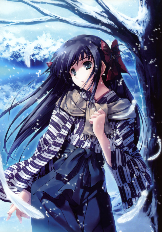 Woman striped dress snow umbrella free wallpaper for mobile - medium preview image