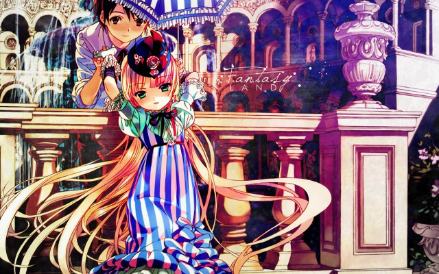 Girl boy building fountain clock free wallpaper for desktop - medium preview image