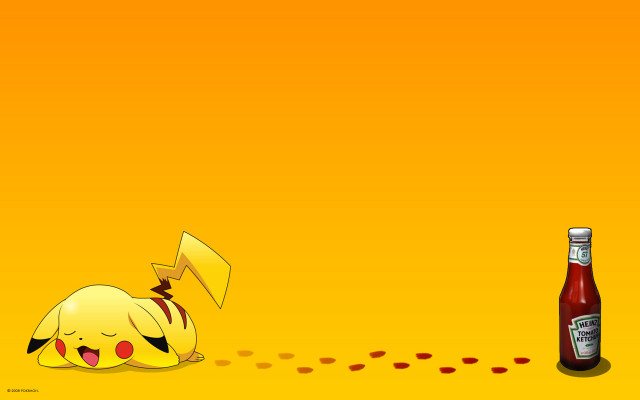 Ketchup pikachu character lying ground free wallpaper for desktop - medium preview image